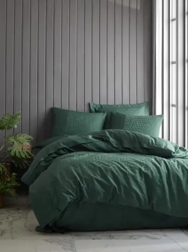 Cotton Box Double Jacquard Satin Duvet Cover Set Hexa Green - 1