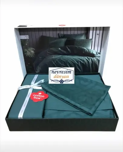 Cotton Box Double Jacquard Satin Duvet Cover Set Hexa Green - 3
