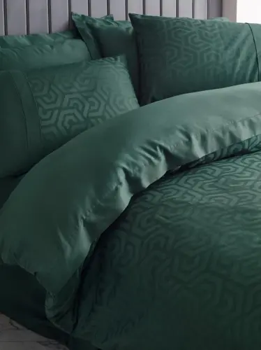 Cotton Box Double Jacquard Satin Duvet Cover Set Hexa Green - NEVRESIMDUNYASI (1)