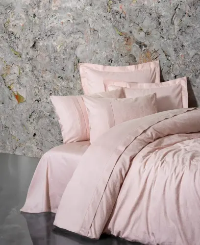 Cotton Box Double Jacquard Satin Duvet Cover Set Jana Pink - 1