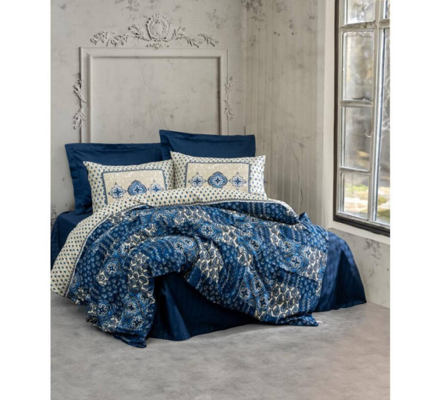 Cotton Box Double Satin Bed Linen Set Stasya Navy - 1