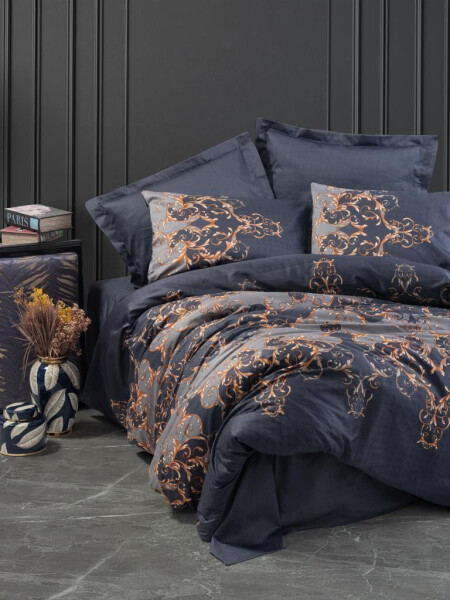 Cotton Box Double Satin Bedding Set Sarina Navy Blue - 10