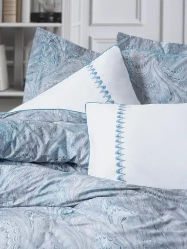 Cotton Box Double Size Elite Satin Bedding Set Stilla Blue - NEVRESIMDUNYASI (1)