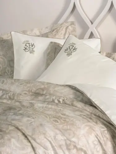 Cotton Box Double Size Elite Satin Duvet Cover Set Beatrix Beige - NEVRESIMDUNYASI (1)