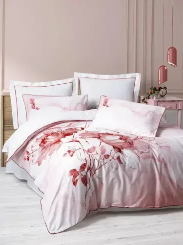 Cotton Box Double Size Elite Satin Duvet Cover Set Gules Red - 1