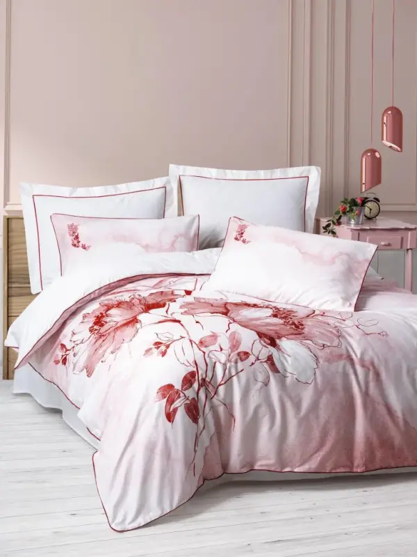 Cotton Box Double Size Elite Satin Duvet Cover Set Gules Red - 1