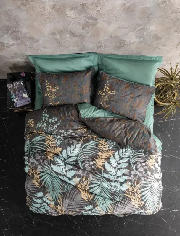 Cotton Box Double Size Satin Duvet Cover Set Clorasa Mint - NEVRESIMDUNYASI
