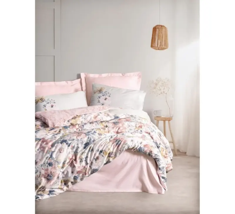 Cotton Box Double Size Satin Duvet Cover Set Dalya Powder - NEVRESIMDUNYASI