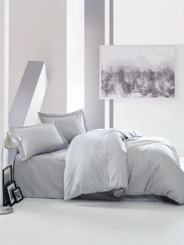 Cotton Box Double Size Satin Duvet Cover Set Elegant Gray - Modazone