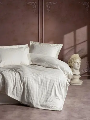 Cotton Box Double Size Satin Duvet Cover Set Elegante Stripe Ecru - 2