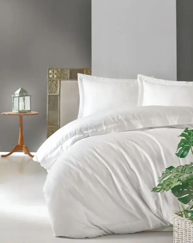 Cotton Box Double Size Satin Duvet Cover Set Elegante White - NEVRESIMDUNYASI