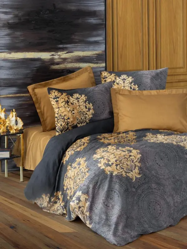 Cotton Box Double Size Satin Duvet Cover Set Jadira Beige - 1