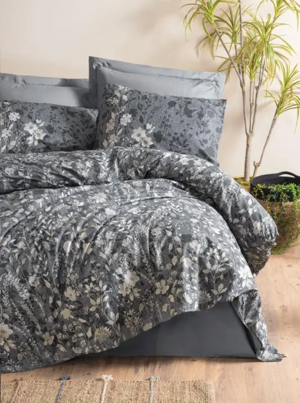 Cotton Box Dual Comely Anthracite Double Bed Sheet Set - 1