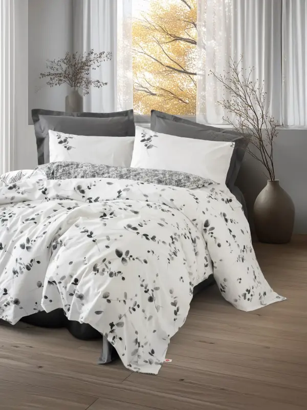 Cotton Box Dual Elaria Anthracite Double Duvet Cover Set - NEVRESIMDUNYASI