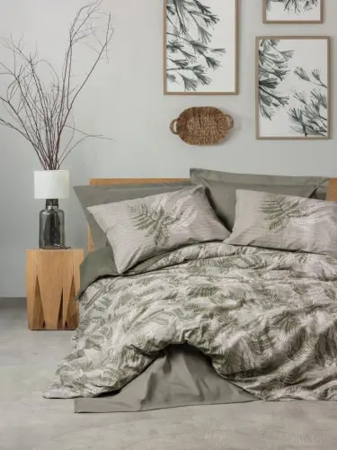 Cotton Box Dual Single Duvet Cover Set Frond Khaki - 1