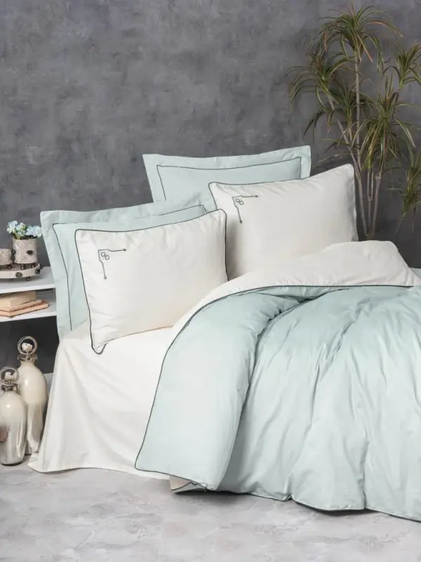 Cotton Box Двуспальный Элит Сатин Постельное Белье Ванко Мята - NEVRESIMDUNYASI