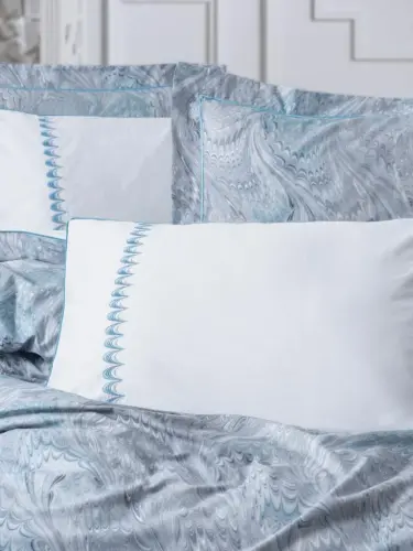 Cotton Box Двуспальный Элитный Сатиновый Комплект Постельного Белья Stilla Голубой - 3