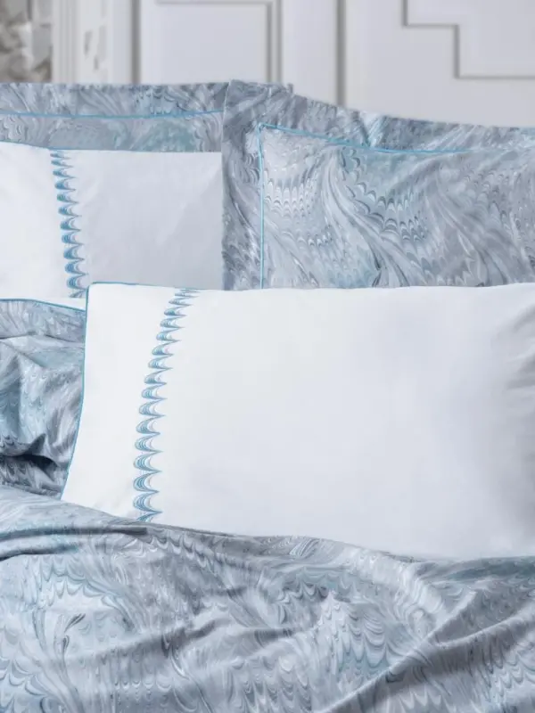 Cotton Box Двуспальный Элитный Сатиновый Комплект Постельного Белья Stilla Голубой - 3