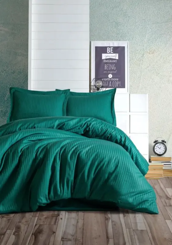 Cotton Box Двуспальный Сатиновый Комплект Постельного Белья Elegante Stripe Petrol - NEVRESIMDUNYASI