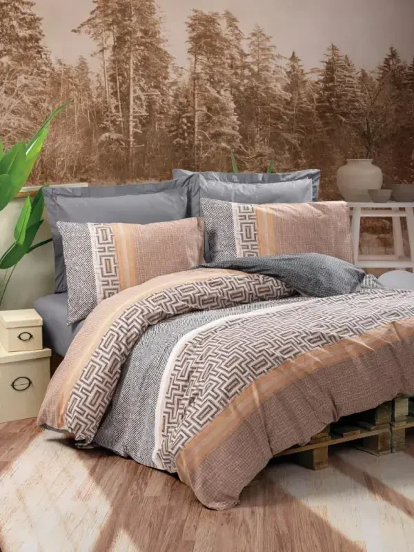 Cotton Box Earth Vertu Anthracite Double Bed Sheet Set - NEVRESIMDUNYASI