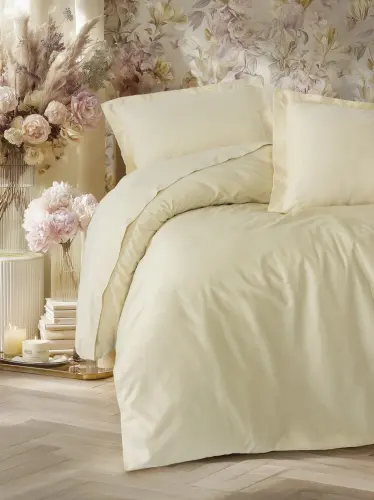 Cotton Box Elegant Beige Double Size Satin Duvet Cover Set - 1