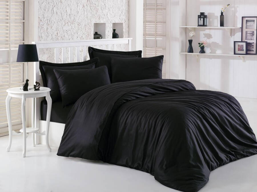 Cotton Box Elegant Black Double Satin Duvet Cover Set - 3