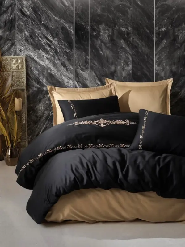 Cotton Box Embroidered Double Sateen Duvet Cover Set Gloria Gold - 1