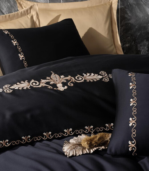 Cotton Box Embroidered Double Satin Bed Linen Set Gloria Gold - 7