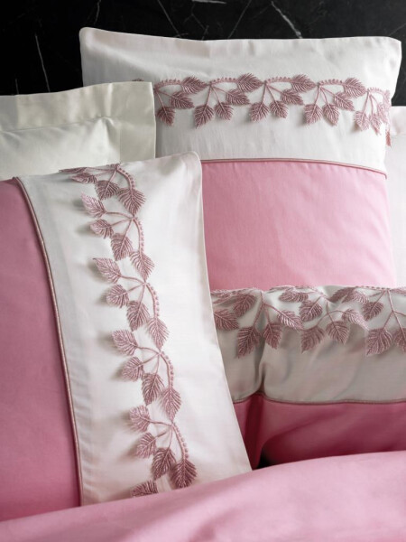 Cotton Box Embroidered Double Satin Bed Linen Set Niobe Pink - 5