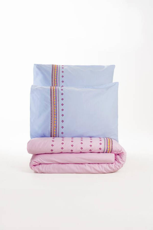 Cotton Box Embroidered Ranforce Double Bed Duvet Cover Set Tatum Blue - 3