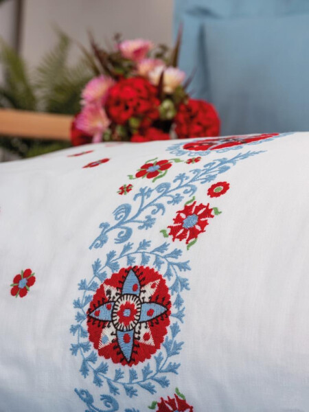 Cotton Box Embroidered Ranforce Double Bed Linen Set Mabel Blue - 9