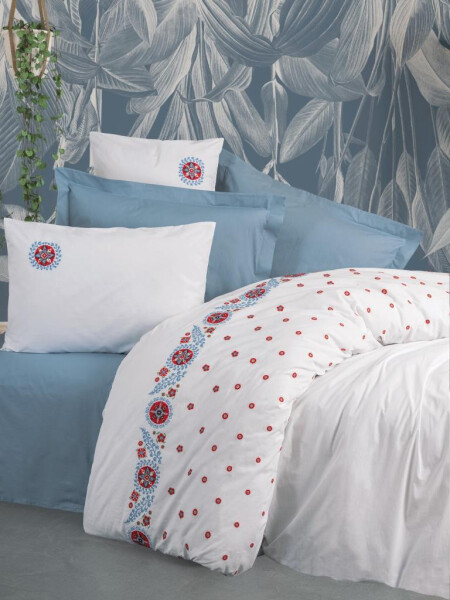 Cotton Box Embroidered Ranforce Double Bed Linen Set Mabel Blue - 12