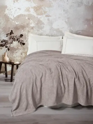 Cotton Box Embrova Chenille Double Bedspread/Pike Set Loom Beige - 1