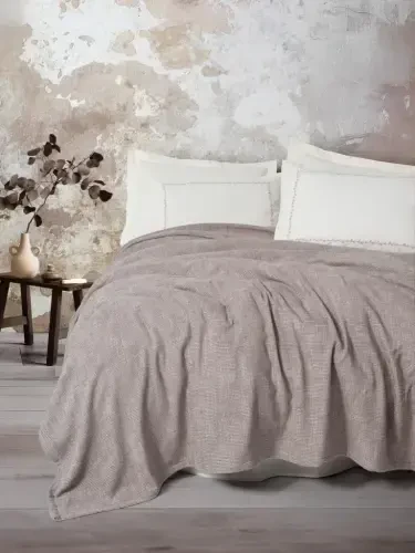 Cotton Box Embrova Chenille Double Bedspread/Pike Set Loom Beige - 1