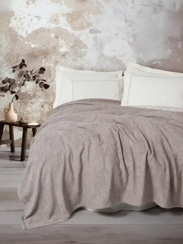 Cotton Box Embrova Chenille Double Bedspread/Pike Set Loom Beige - 1