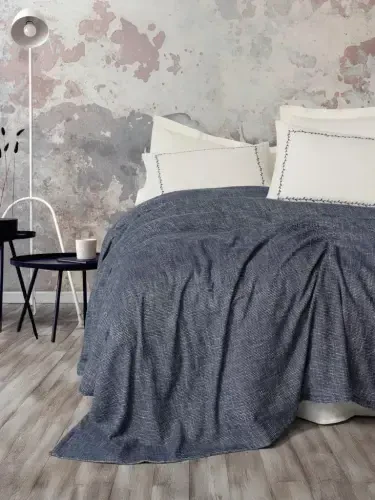 Cotton Box Embrova Chenille Double Bedspread/Pike Set Loom Navy Blue - 1