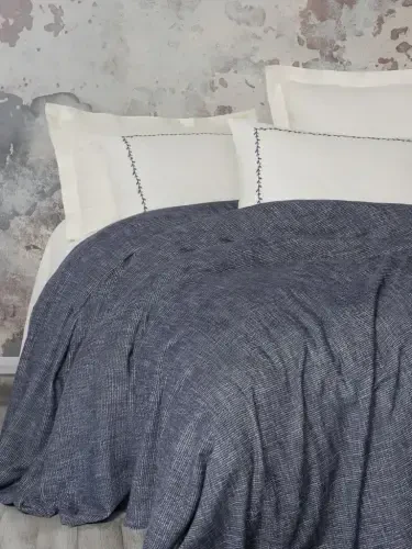 Cotton Box Embrova Chenille Double Bedspread/Pike Set Loom Navy Blue - 3