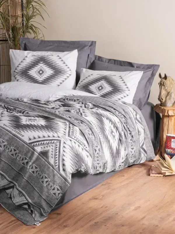 Cotton Box Ethnic Bedding Set Double Delos Anthracite - 1