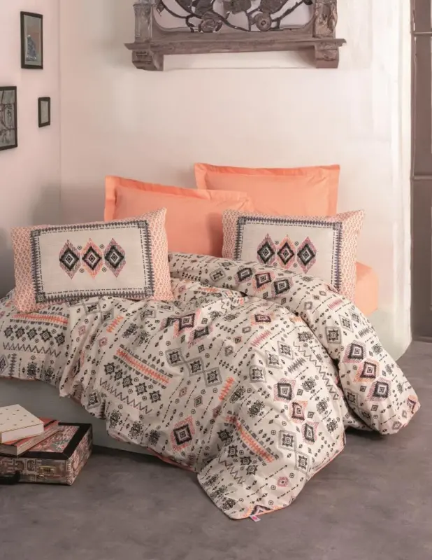 Cotton Box Ethnic Duvet Cover Set Double Kateri Salmon - 1