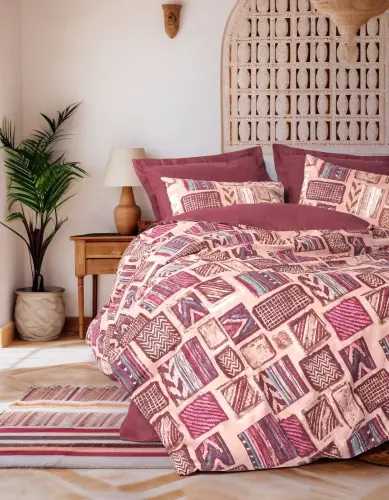Cotton Box Ethnic Nevresim Takımı Tek Kişilik Estilo Bordo - 1