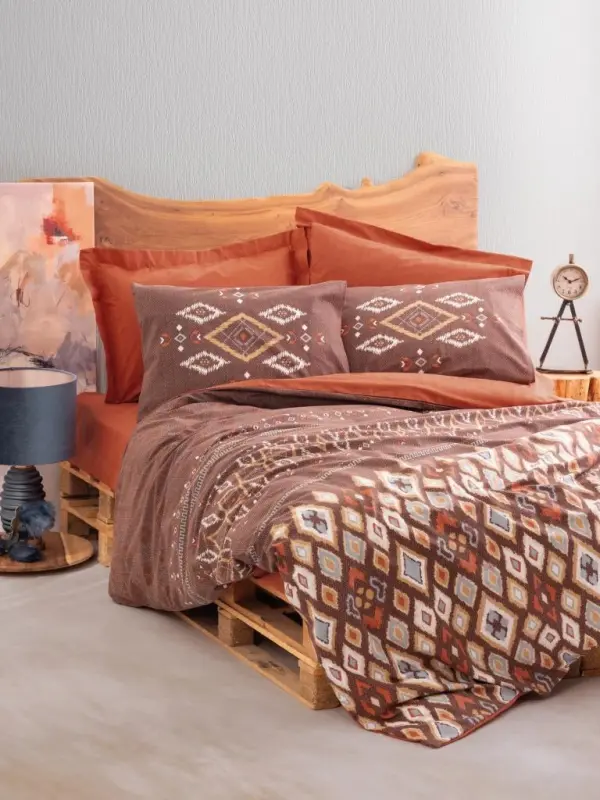 Cotton Box Etnich Bed Sheet Set Double Size Belize Coffee - NEVRESIMDUNYASI