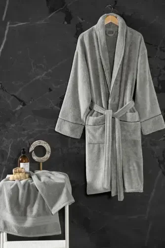 Cotton Box Exclusive Single Bathrobe Set Grey L/XL - 1