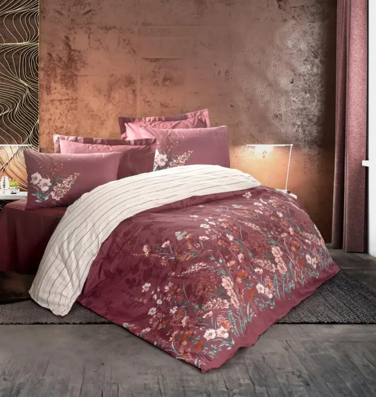 Cotton Box Feminine Double Bed Linen Set Vina Bordeaux - 2
