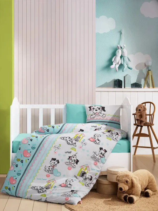 Cotton Box Flanel Bebek Nevresim Takımı Dalmaçyalı Mint - NEVRESIMDUNYASI