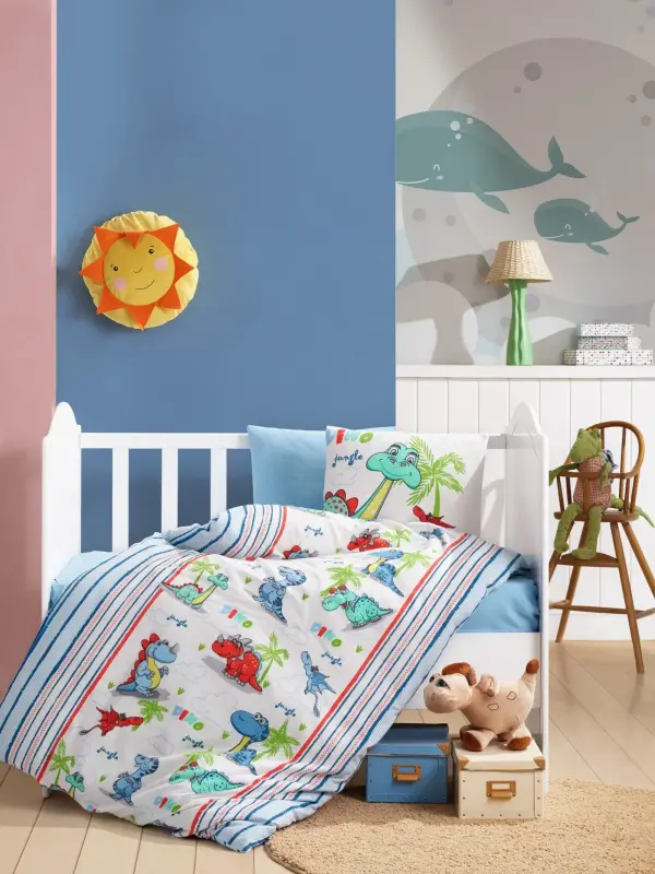 Cotton Box Flanel Bebek Nevresim Takımı Dino Mavi - NEVRESIMDUNYASI