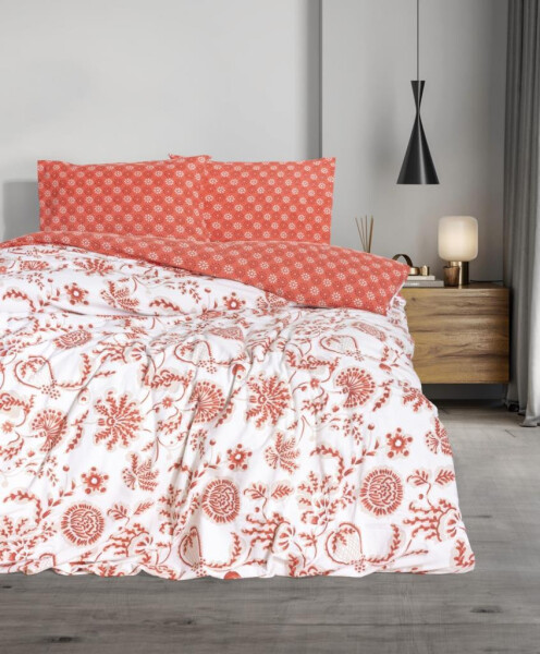 Cotton Box Flanel Duvet Cover Set Double Flowerland Red - 1