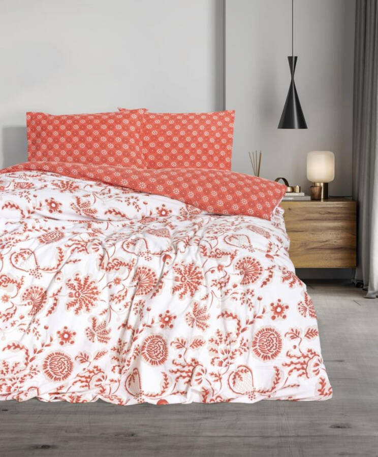 Cotton Box Flanel Duvet Cover Set Double Flowerland Red - 4