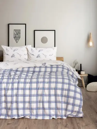 Cotton Box Flannel Double Bed Sheet Set Lavanid Blue - 1