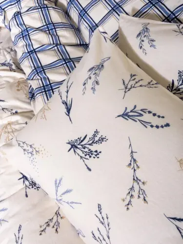 Cotton Box Flannel Double Bed Sheet Set Lavanid Blue - NEVRESIMDUNYASI (1)