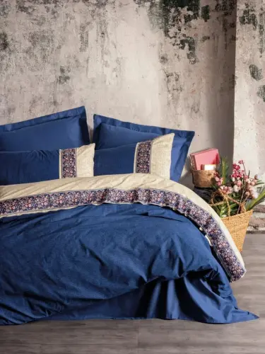 Cotton Box Folk Art Double Bed Linen Set Rayen Indigo - 1